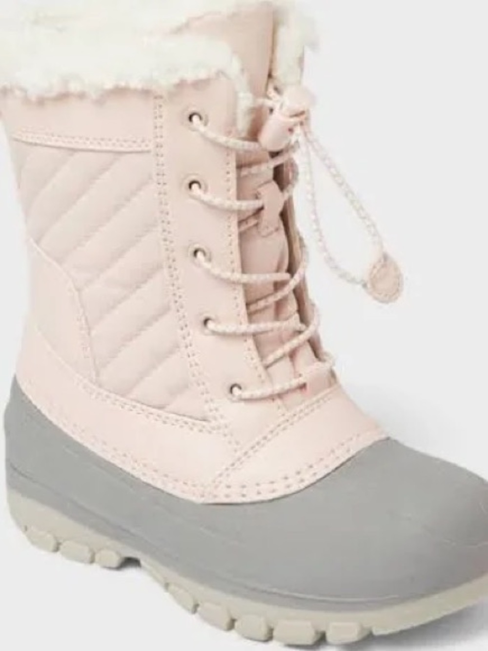 Girls Pink and Gray Kids Snow Boot with Faux-Fur Collar